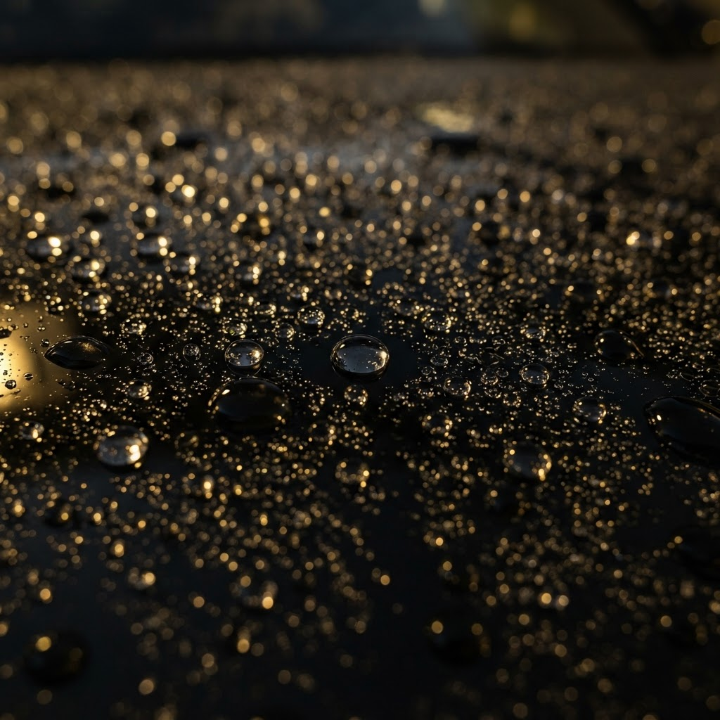 Water beading on a ceramic-coated car surface
